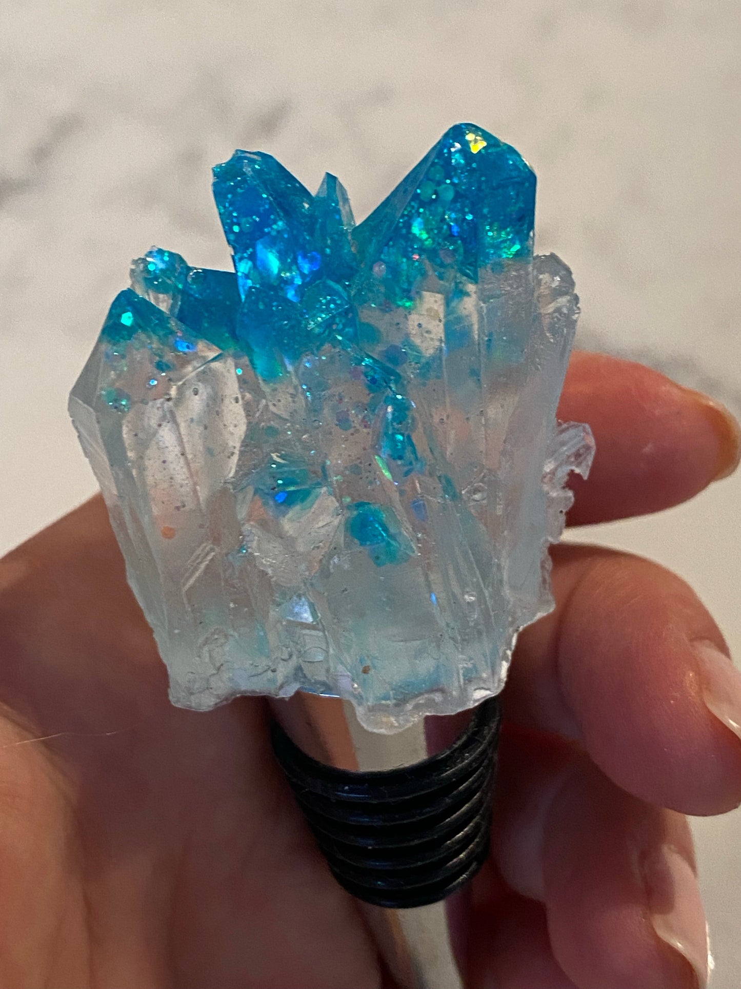 Sparkly blue crystal wine topper