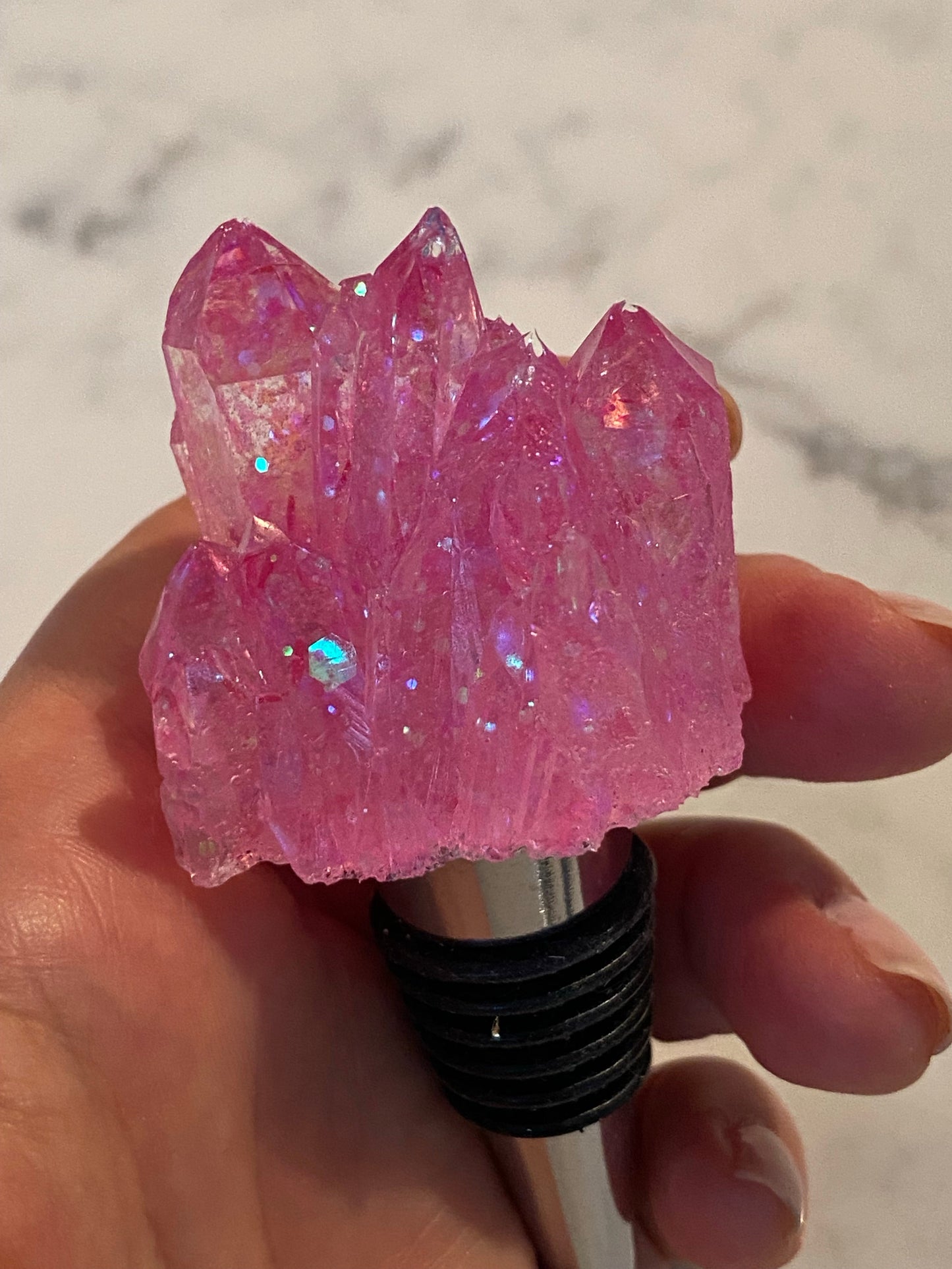 Pink crystal wine topper