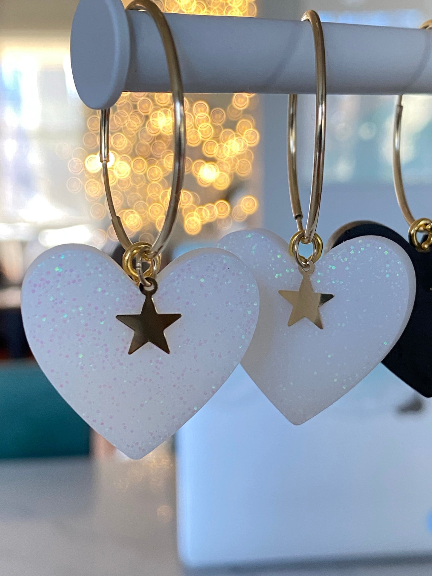Resin hoop heart earrings