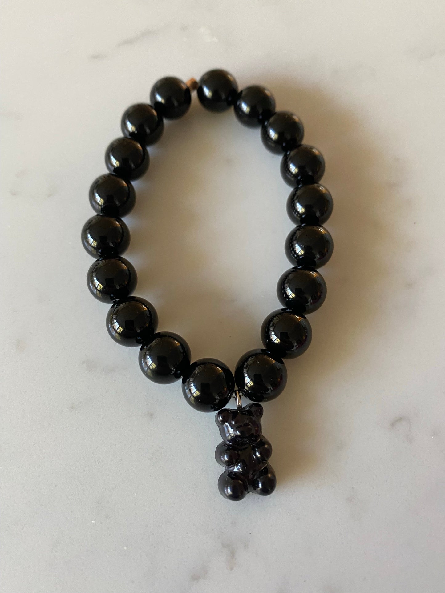 Natural gemstone bracelet with resin gummy near charm