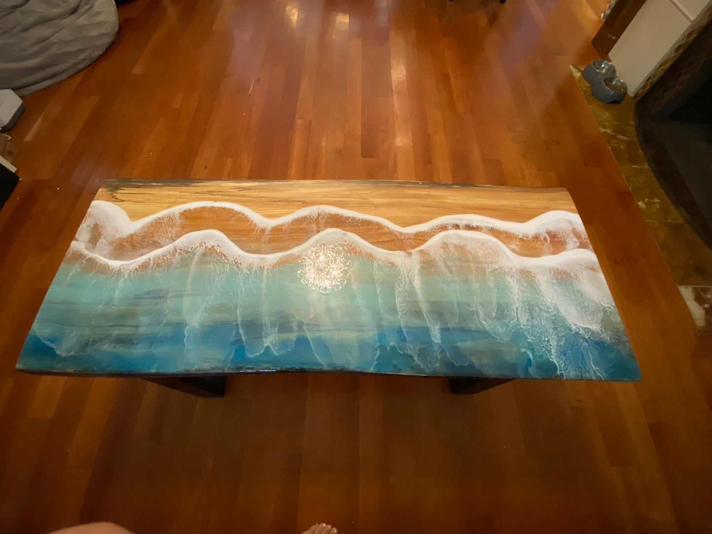 Live edge reclaimed spalted maple Ocean resin coffee table