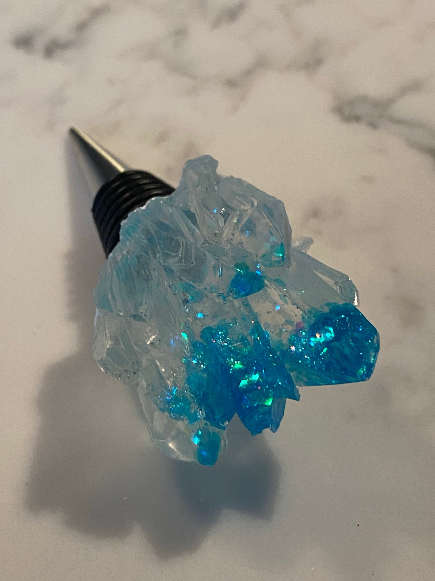 Sparkly blue crystal wine topper