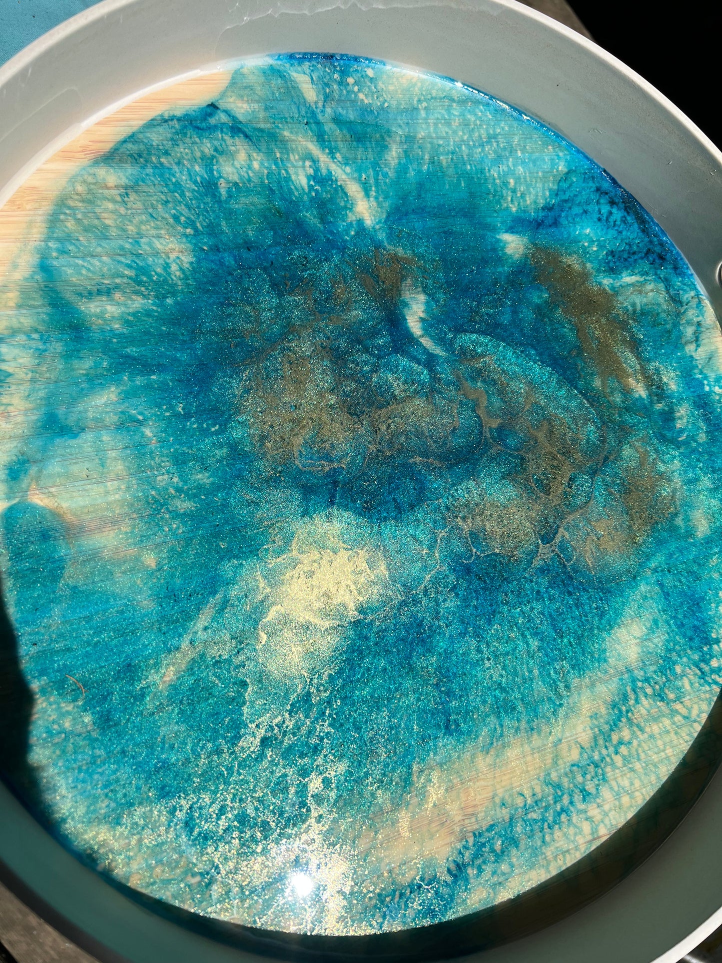 Turquoise and gold tray