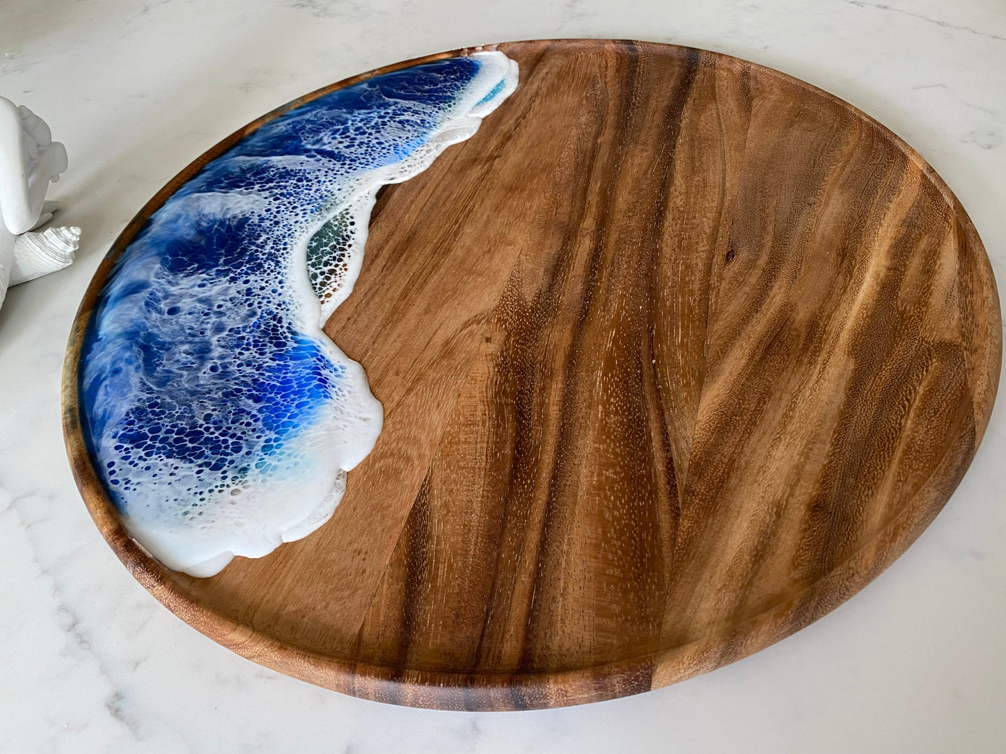 Round acacia wood cheese board double ocean wave