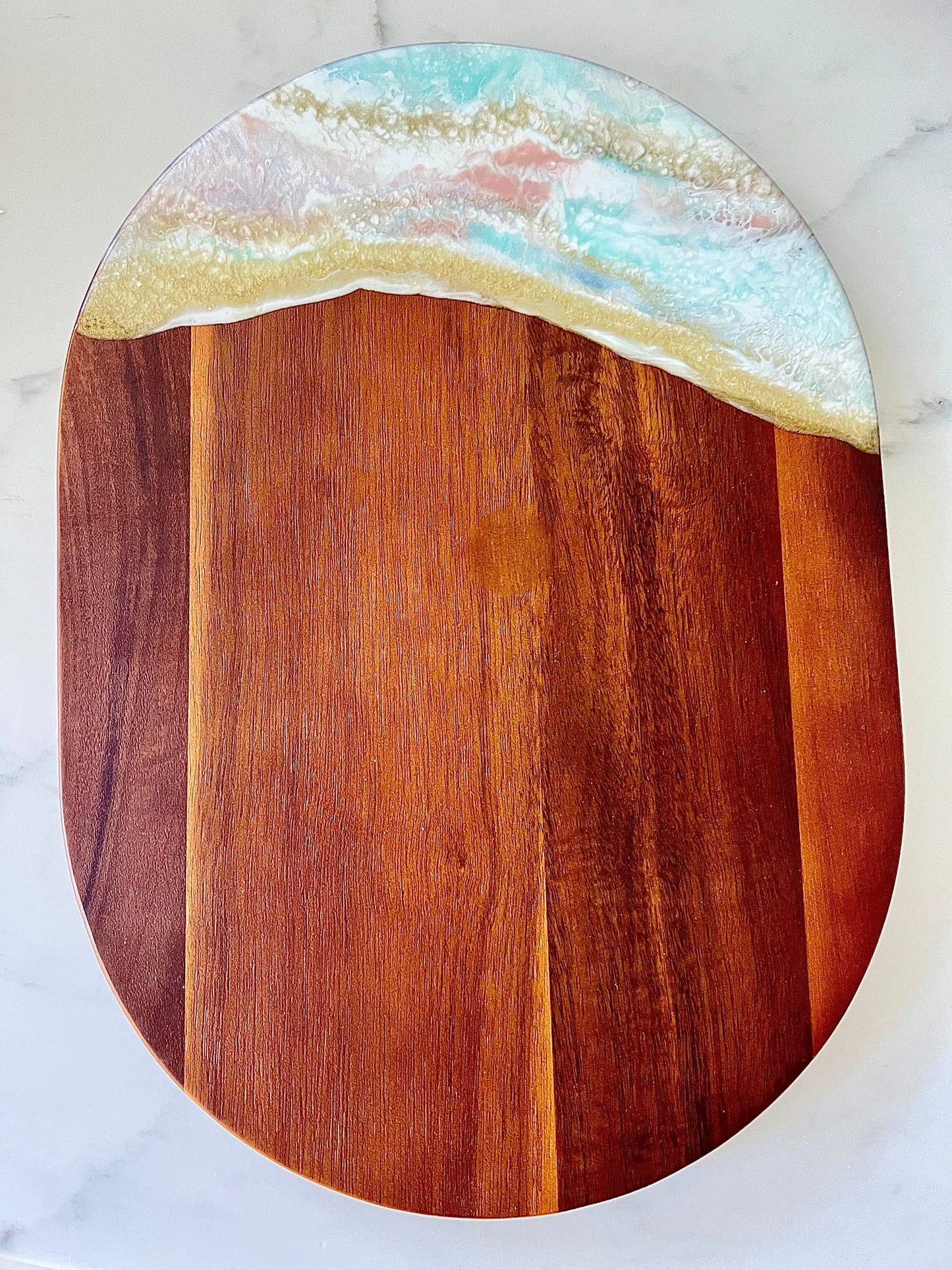 Pill shape pastel resin acacia wood board