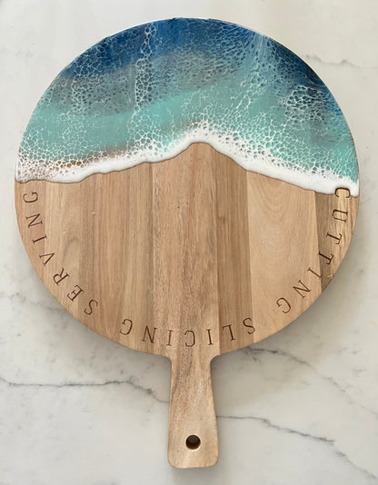 Ocean wave on laser etched acacia wood