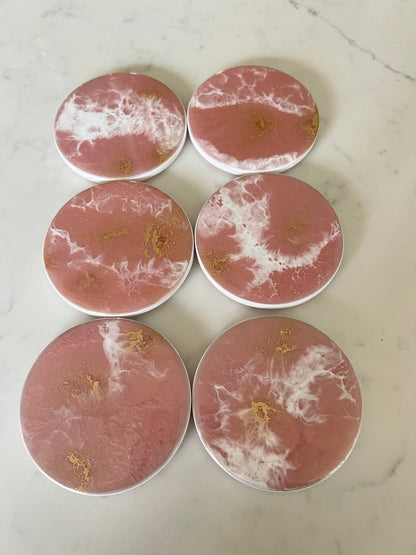 Blush, gold and white coaster (set of 6)