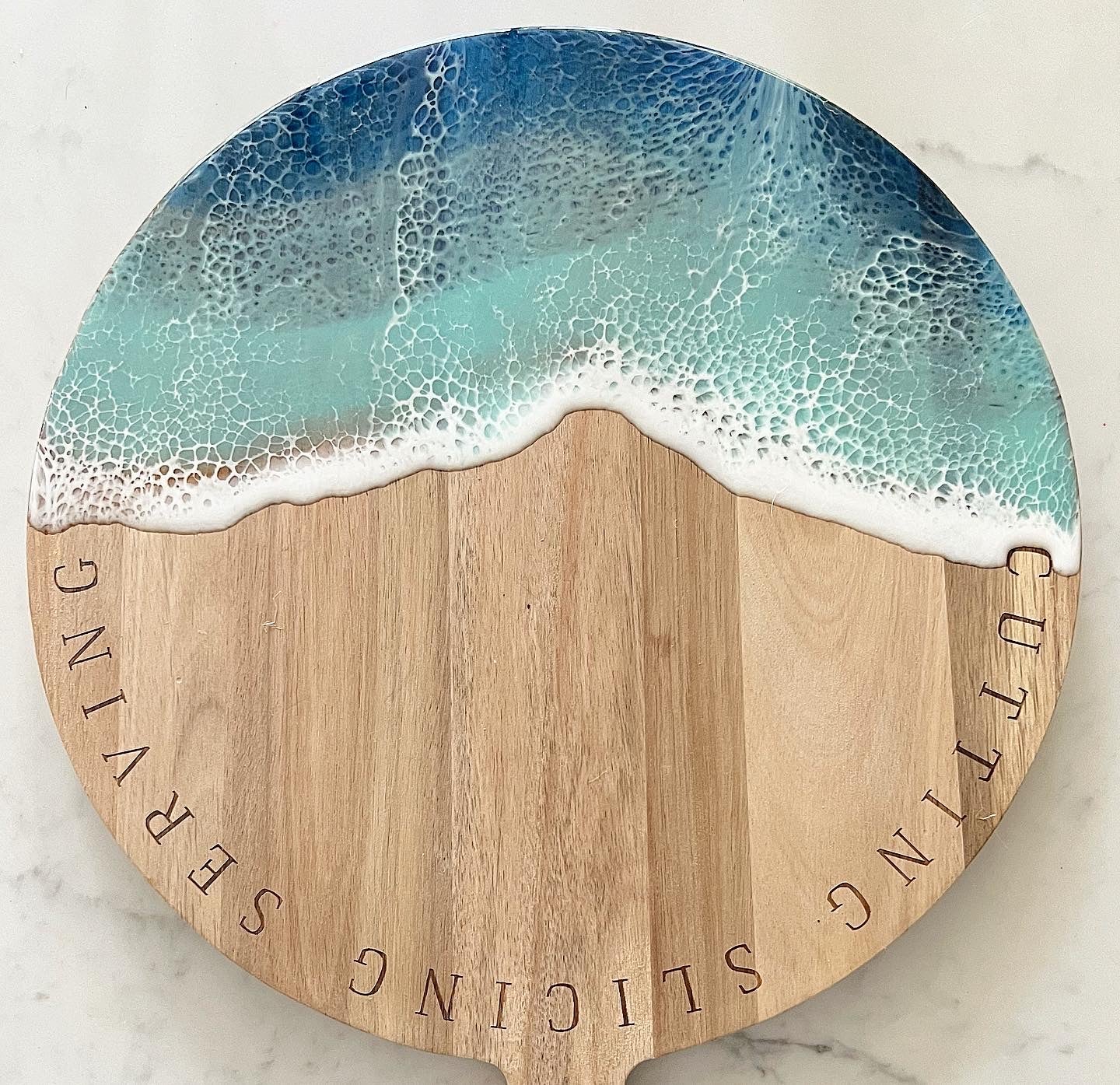 Ocean wave on laser etched acacia wood