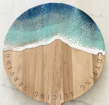 Ocean wave on laser etched acacia wood