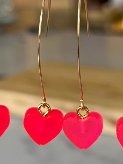Hand poured mini neon heart  resin earrings
