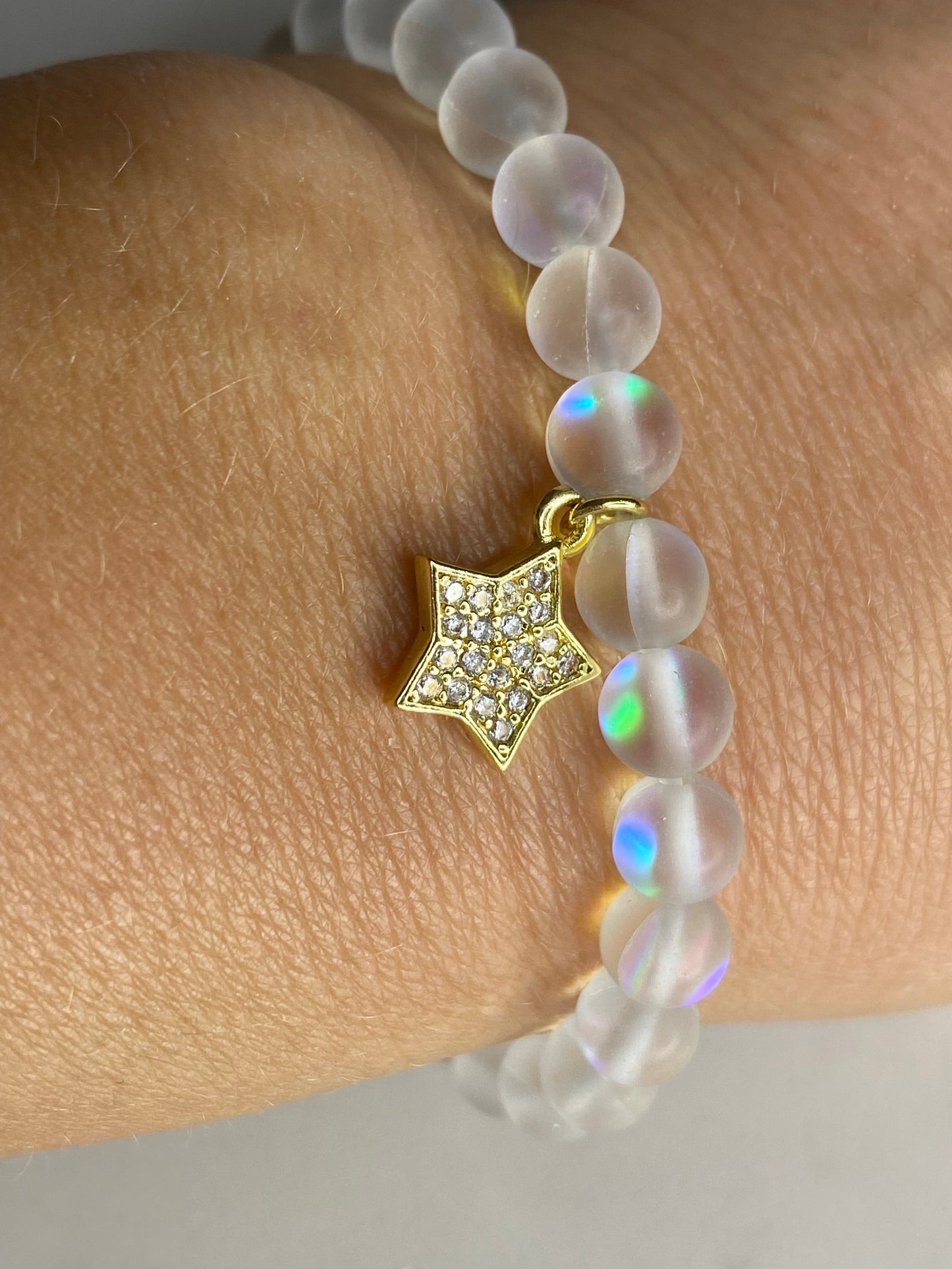 Mermaid glass bracelet with gold plated micro pave star charm ⭐️