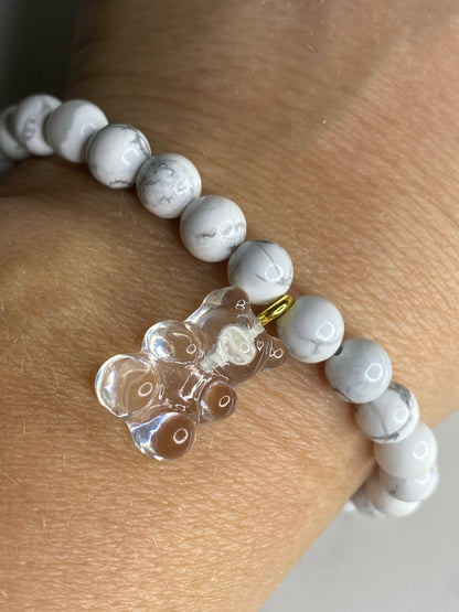 Natural gemstone bracelet with clear resin gummy bear