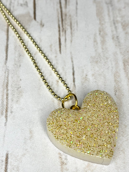 Gold resin heart necklace with 14k paper lip style trendy necklace. (Not ball chain seen here)