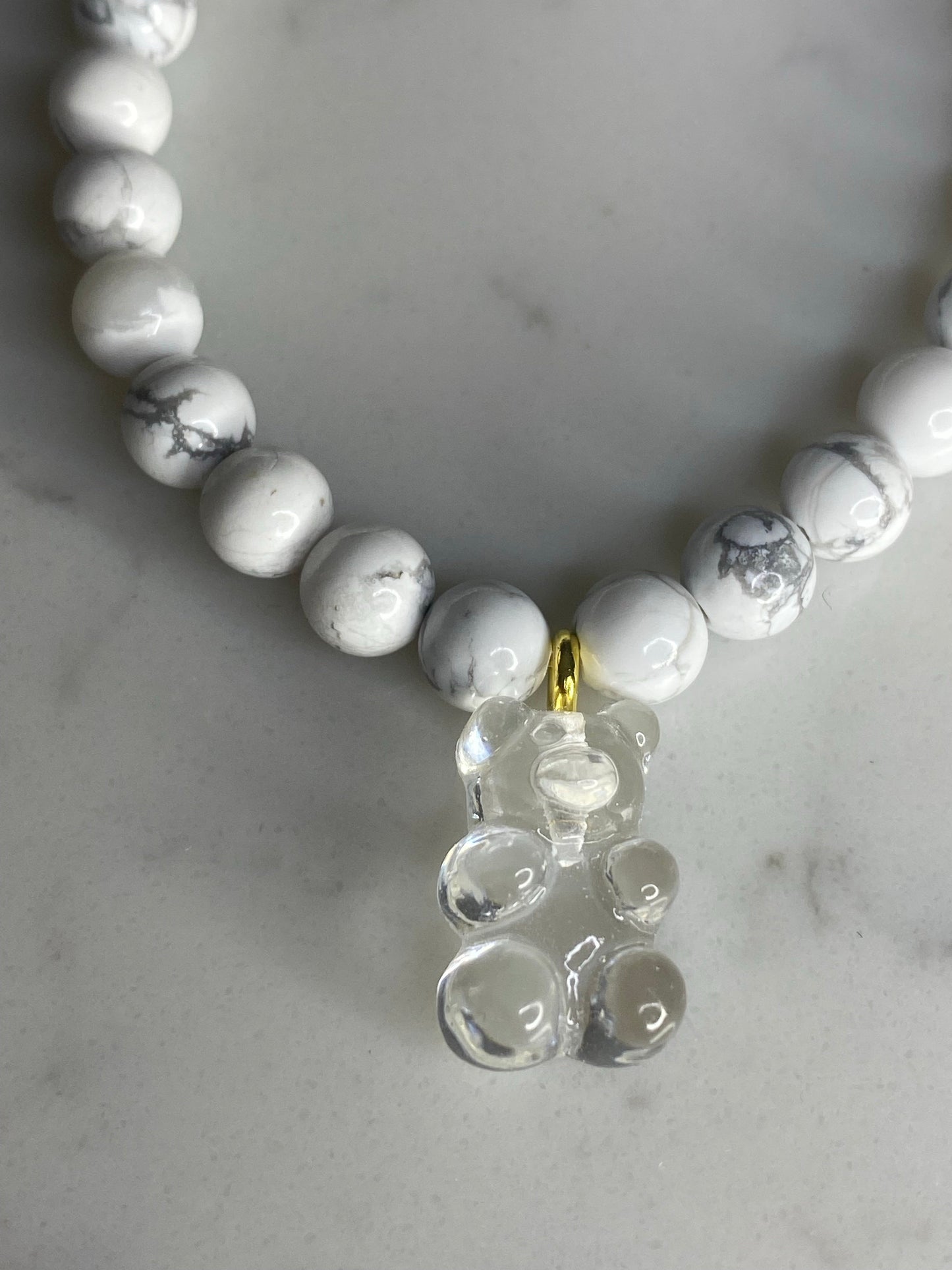 Natural gemstone bracelet with clear resin gummy bear