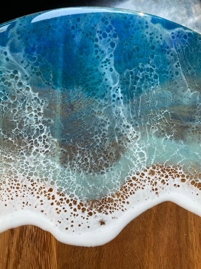 Round triple blue wave charcuterie board for Momsy!
