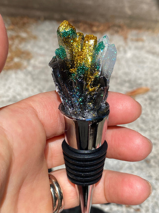 Black, gold and turquoise wine topper