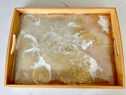 Taupe, gold and white bamboo wood tray