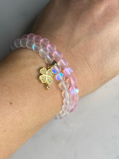 Mermaid glass stacking bracelets set of two