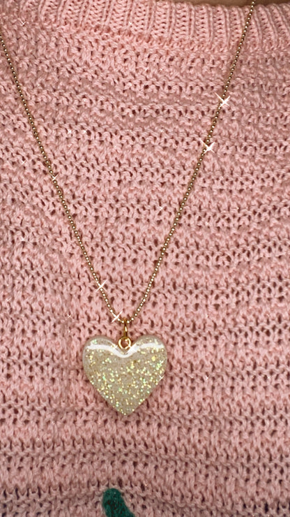 Gold resin heart necklace with 14k paper lip style trendy necklace. (Not ball chain seen here)