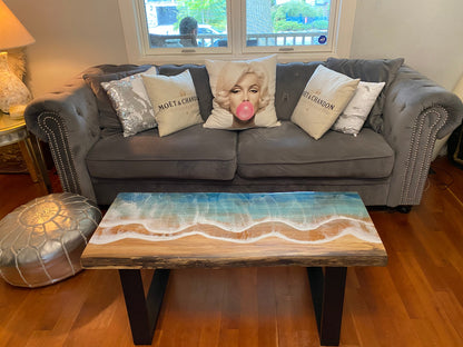 Live edge reclaimed spalted maple Ocean resin coffee table