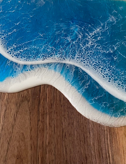 Ocean resin on reclaimed walnut charcuterie