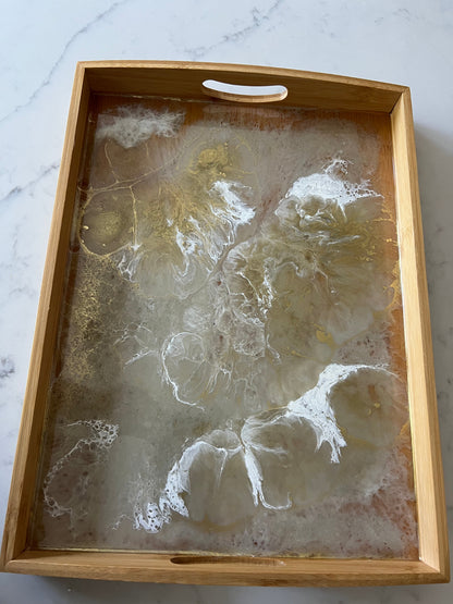 Taupe, gold and white bamboo wood tray