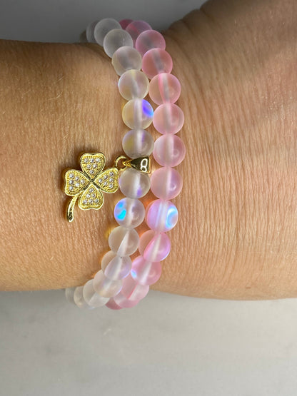 Mermaid glass stacking bracelets set of two