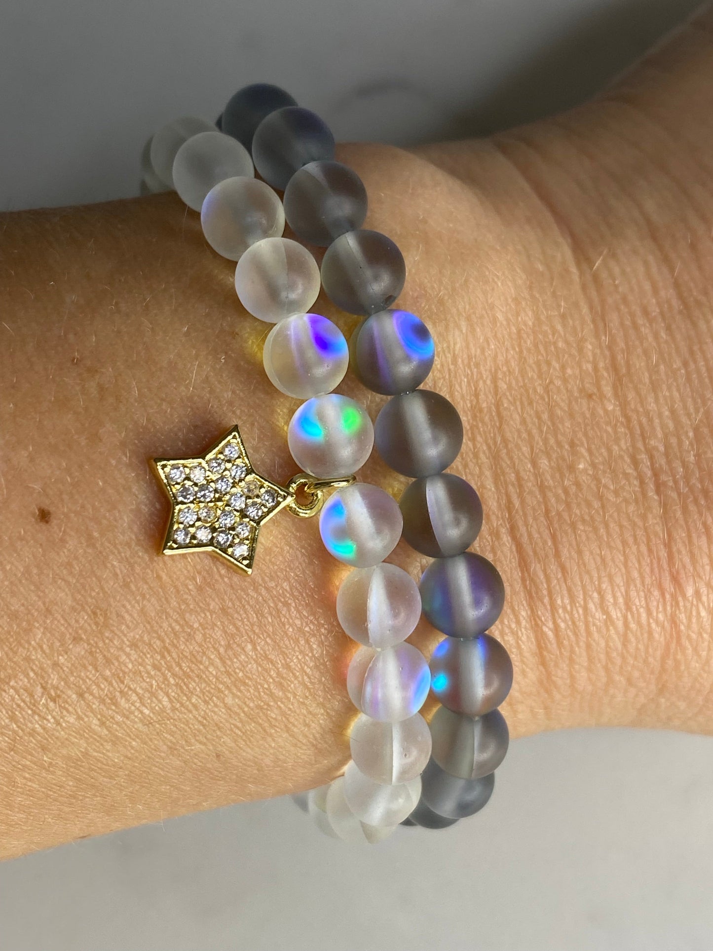 Mermaid glass stackable bracelet set with micropave star charm ⭐️