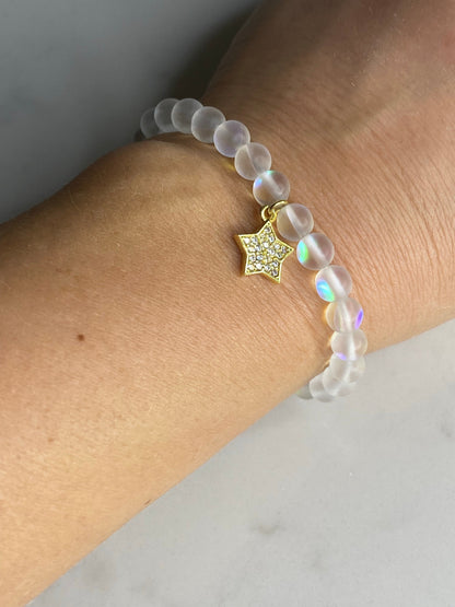 Mermaid glass stackable bracelet set with micropave star charm ⭐️