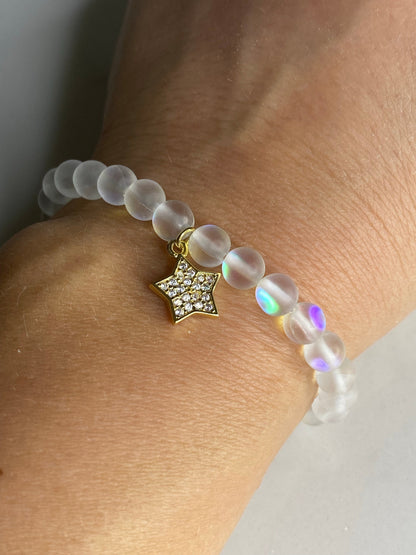 Mermaid glass bracelet with gold plated micro pave star charm ⭐️