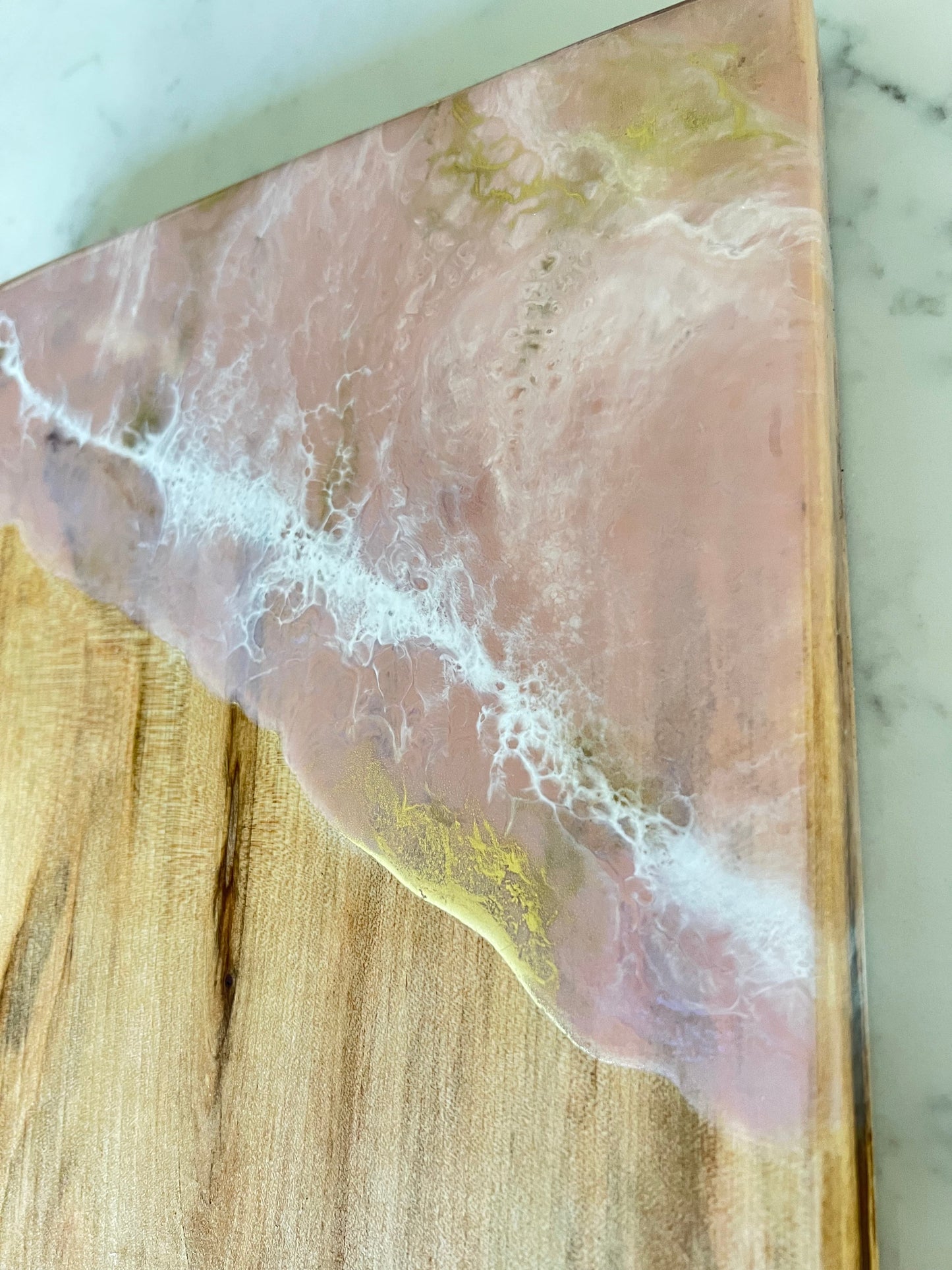 Hand poured resin cheese board on reclaimed maple