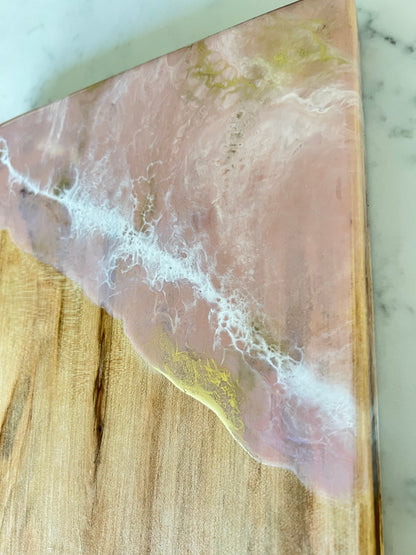 Hand poured resin cheese board on reclaimed maple