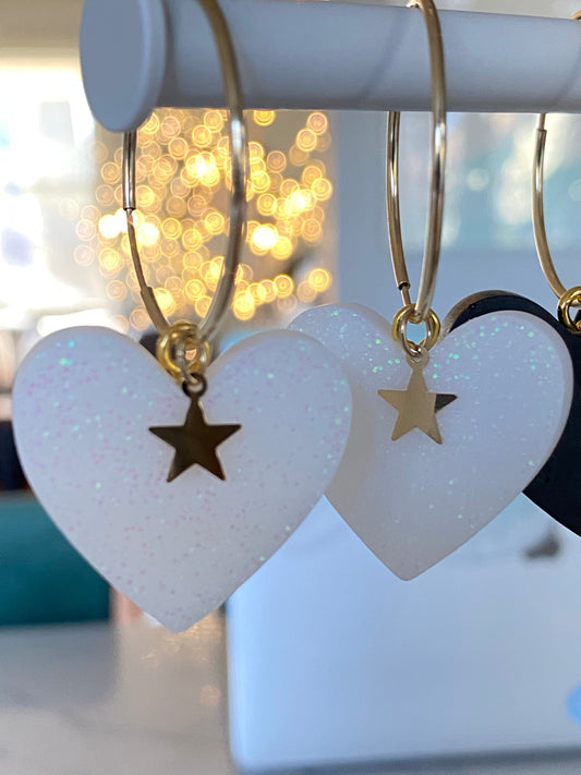 Resin hoop heart earrings