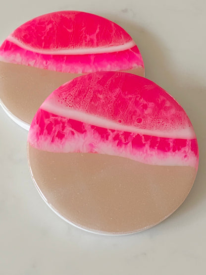 Set of two neon pink ocean coasters