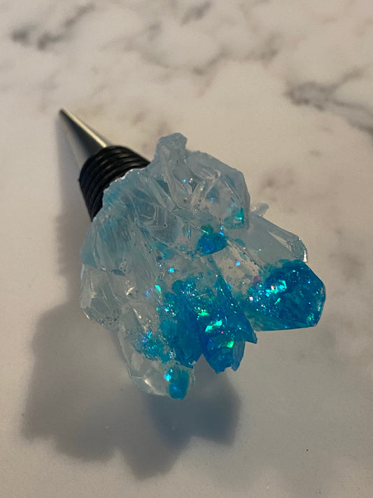Sparkly blue crystal wine topper