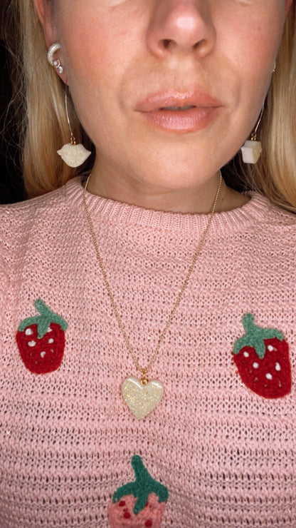 Gold resin heart necklace with 14k paper lip style trendy necklace. (Not ball chain seen here)