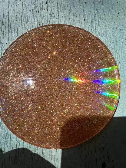 Holographic blush gold sparkle coasters