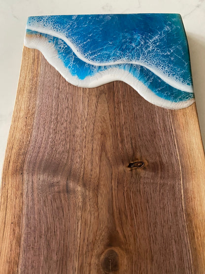 Ocean resin on reclaimed walnut charcuterie