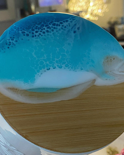 Ceramic canister with resin glazed bamboo lid