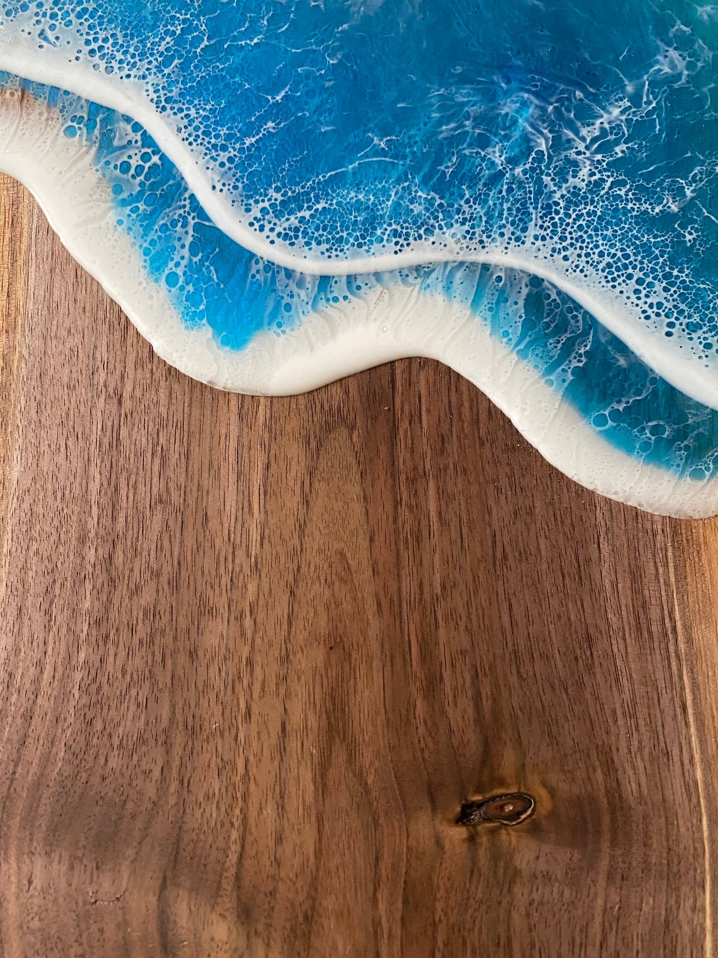 Ocean resin on reclaimed walnut charcuterie