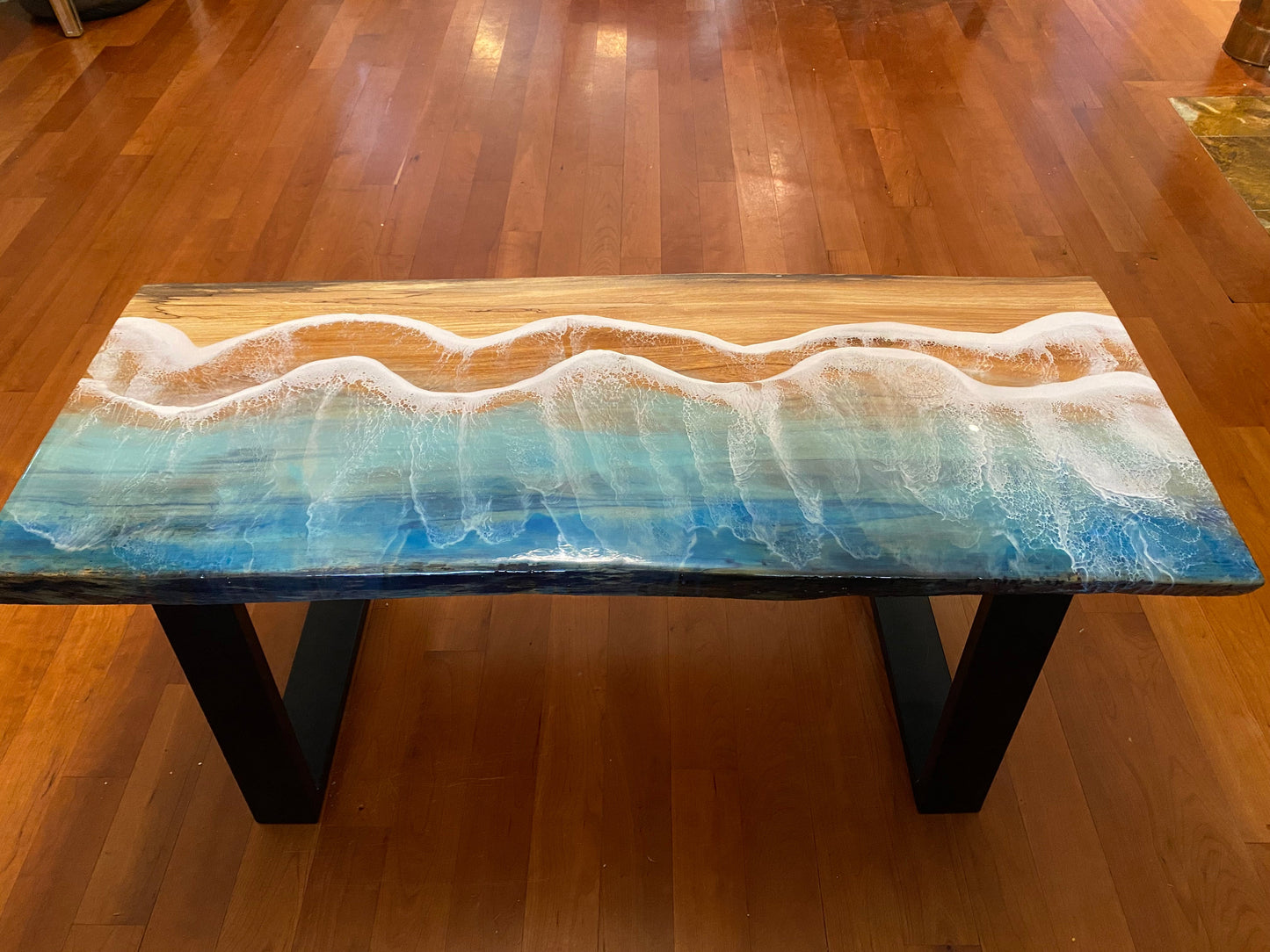 Live edge reclaimed spalted maple Ocean resin coffee table