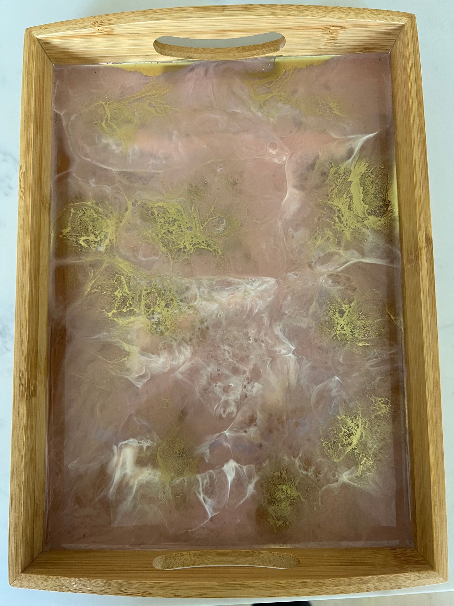 Blush pink, gold and white tray