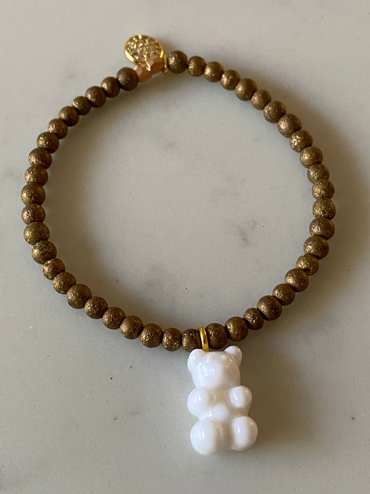 Bracelet with resin charm and gold filled charm.