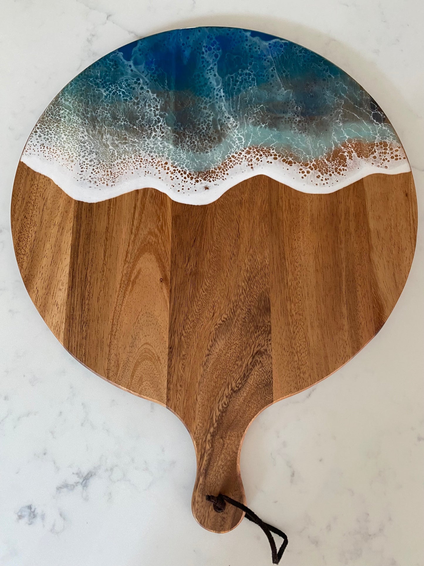 Round triple blue wave charcuterie board for Momsy!