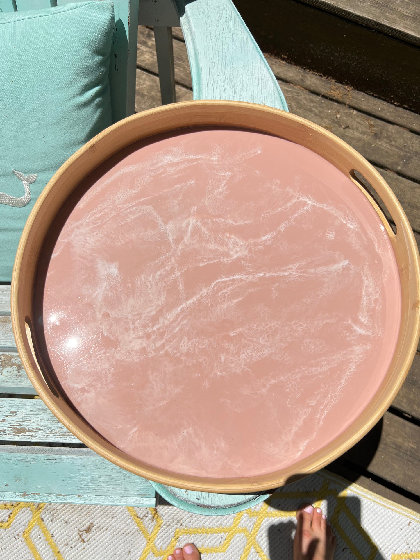 Blush and white bamboo tray