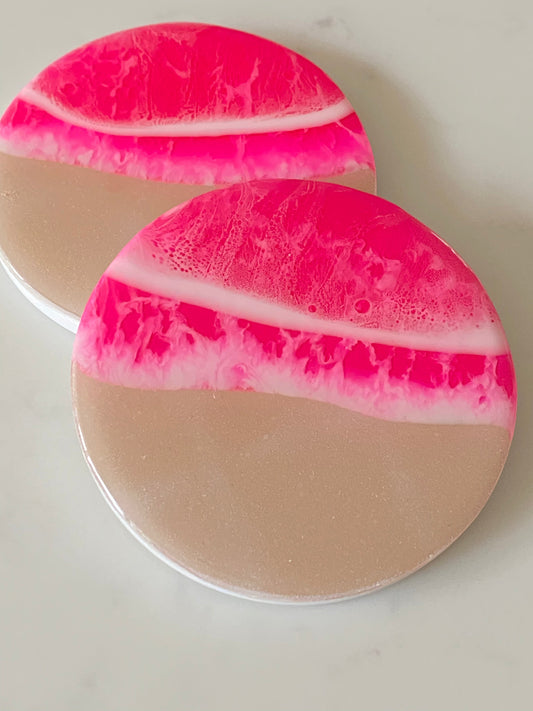 Set of two neon pink ocean coasters