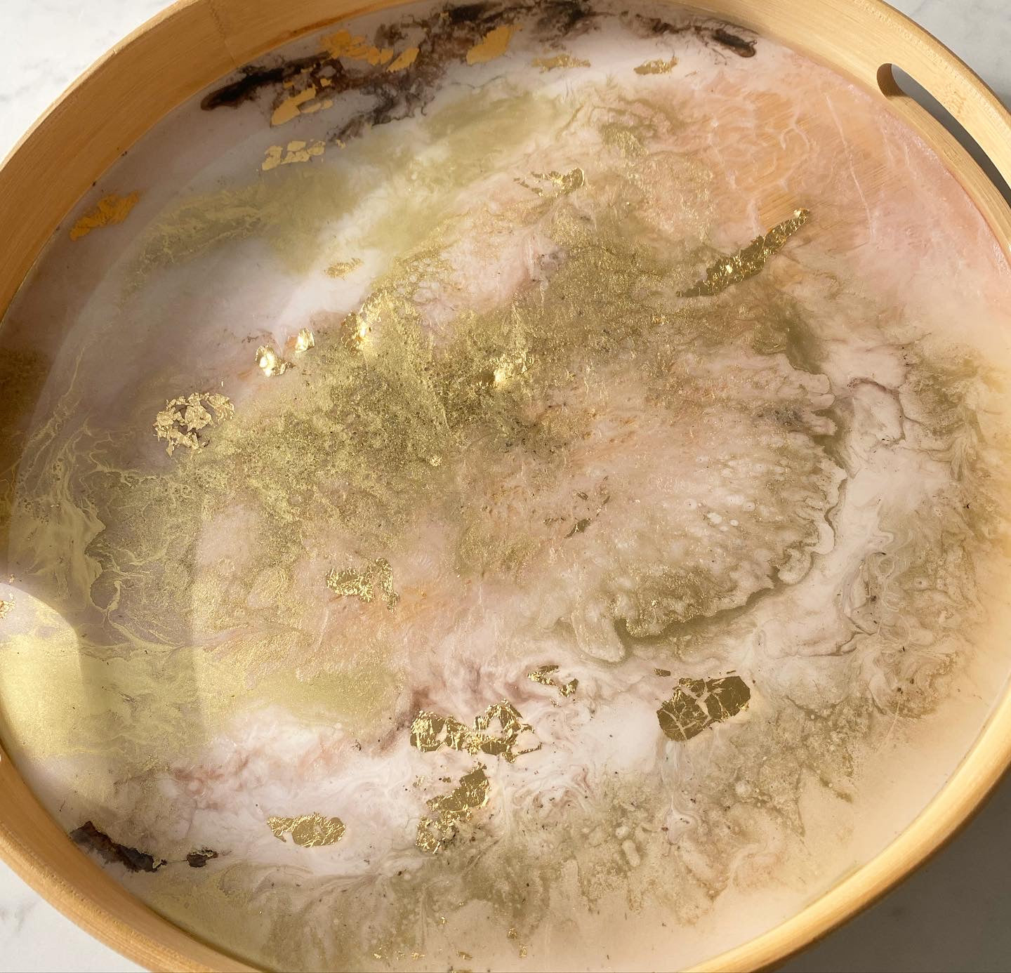 Blush and gold bamboo tray