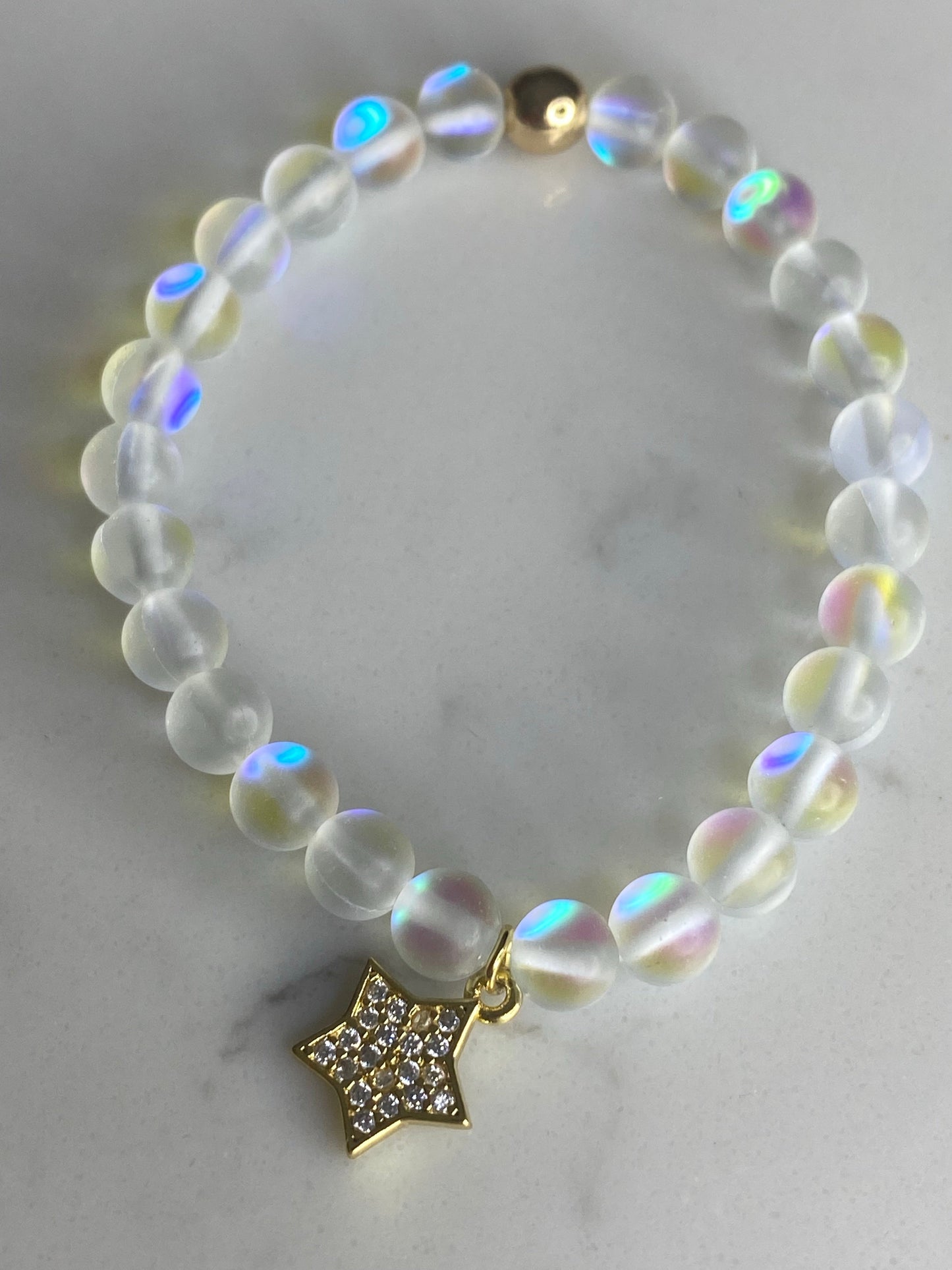 Mermaid glass bracelet with gold plated micro pave star charm ⭐️