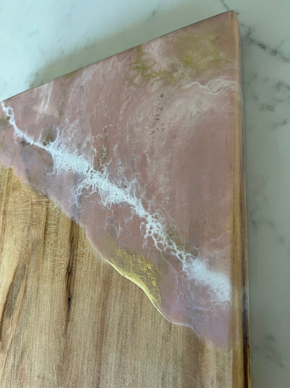 Hand poured resin cheese board on reclaimed maple