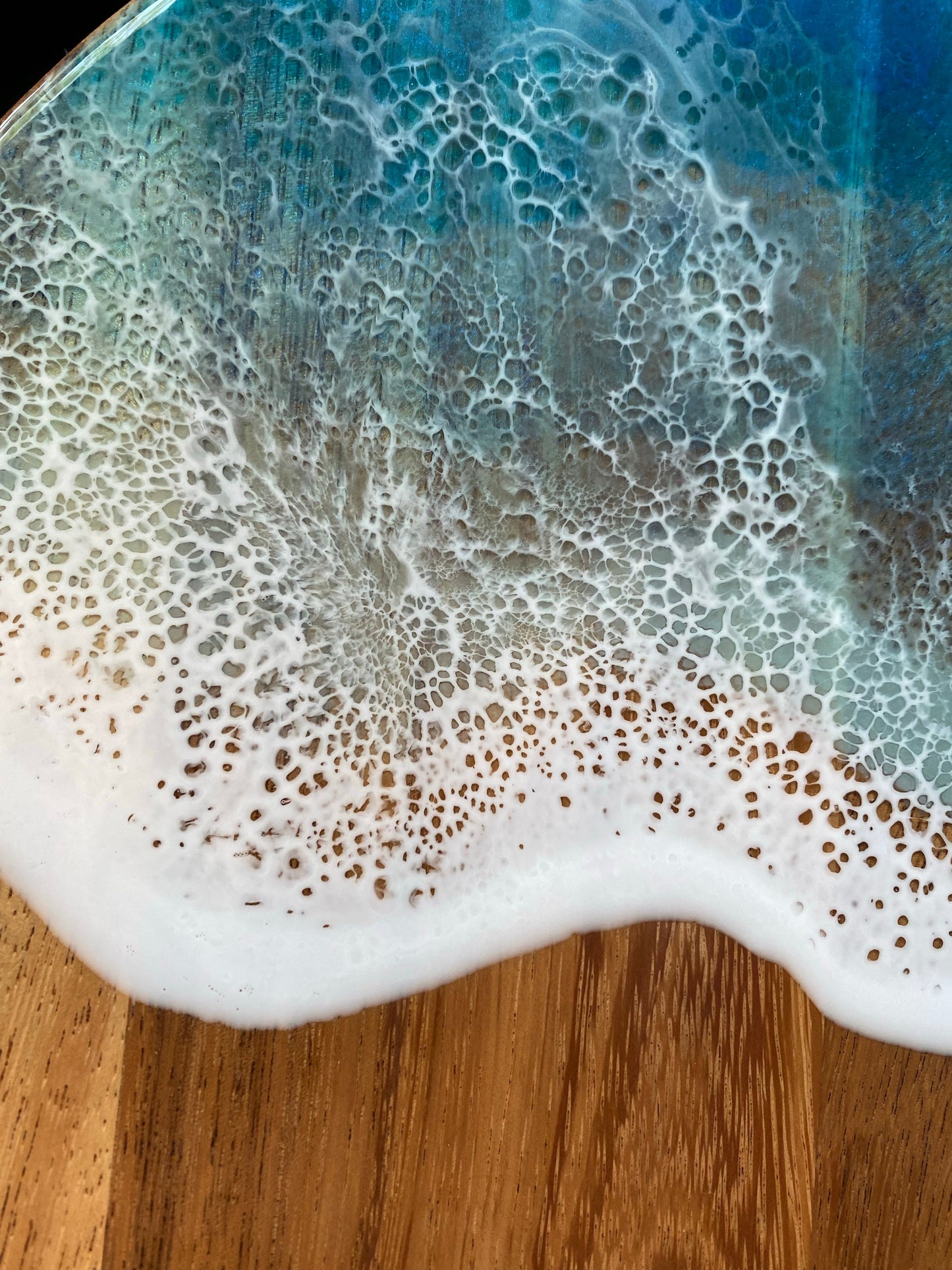 Round triple blue wave charcuterie board for Momsy!
